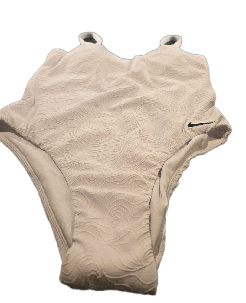 Nike Swim Water Texture Women's V-Neck One-Piece Swimsuit White Size M