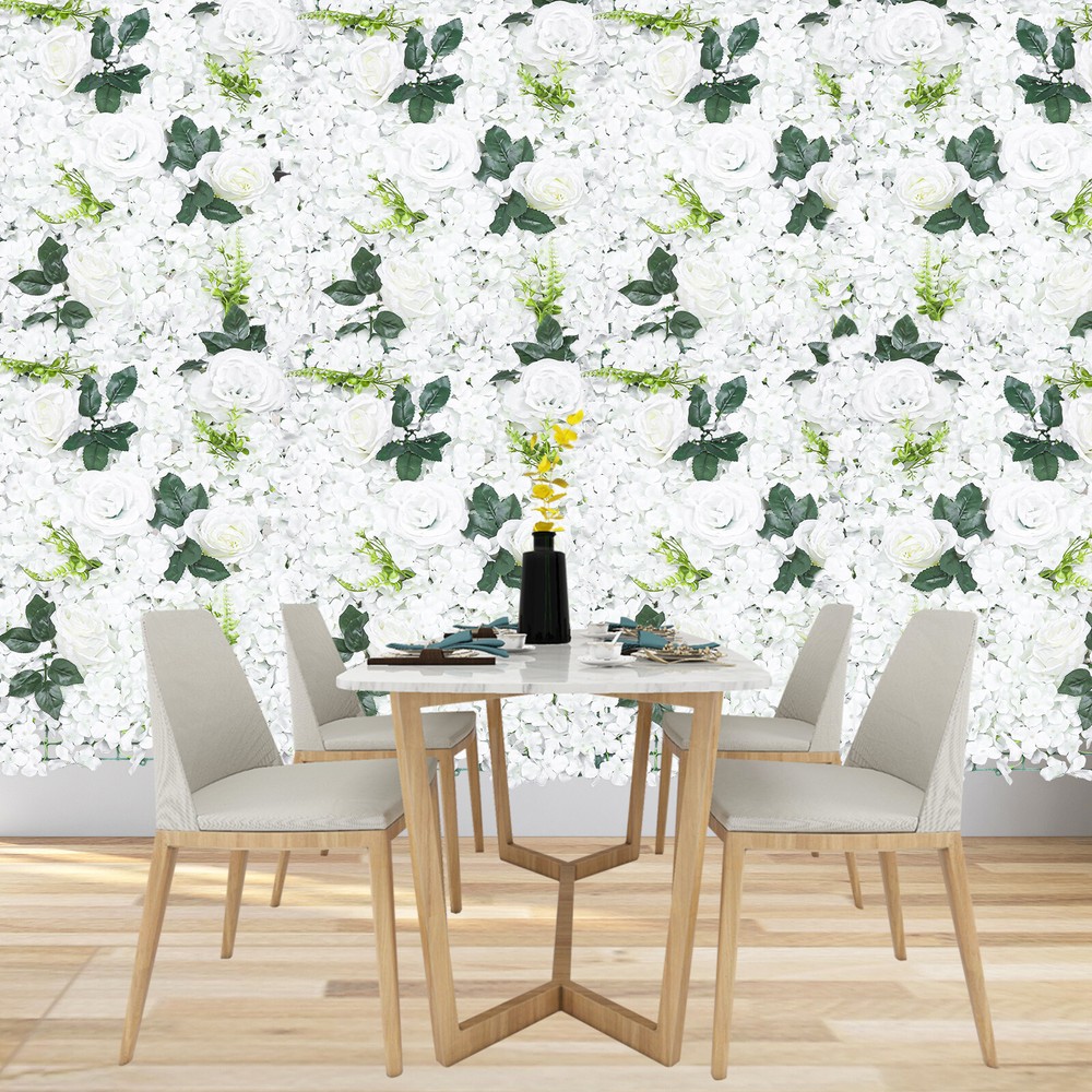6PCS Artificial Flower Wall Panel White Hydrangea Rose Wedding Decor Backdrop