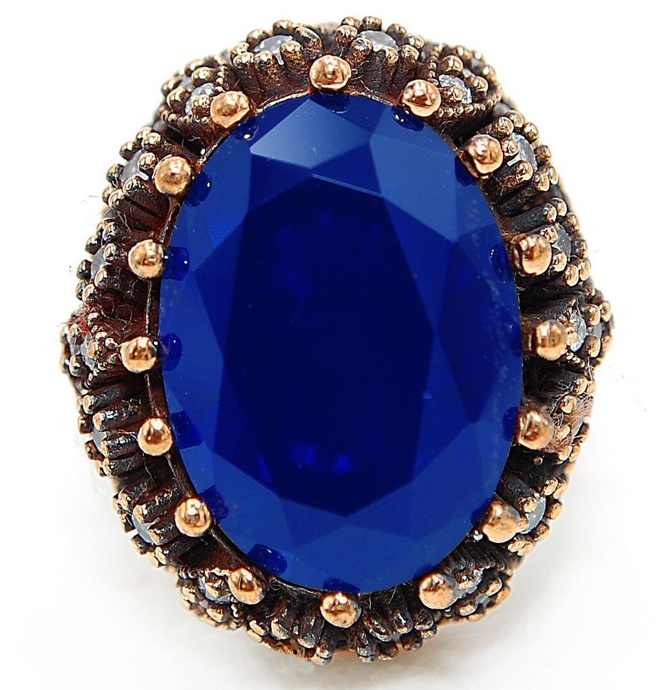 5CT Treated Sapphire Ottoman Empire Style 925 Sterling Silver Ring Size 9