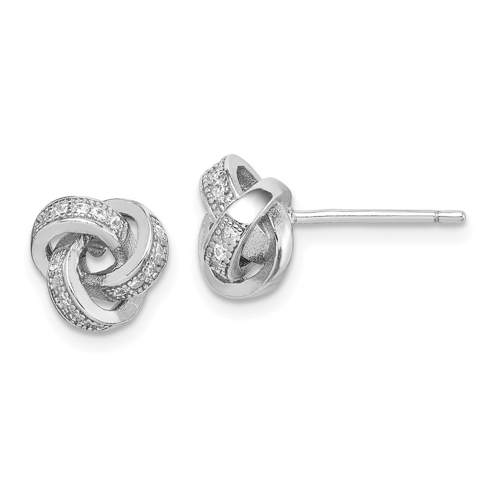 Sterling Silver Polished Cubic Zirconia Love Knot Post Stud Earrings 2.13gm