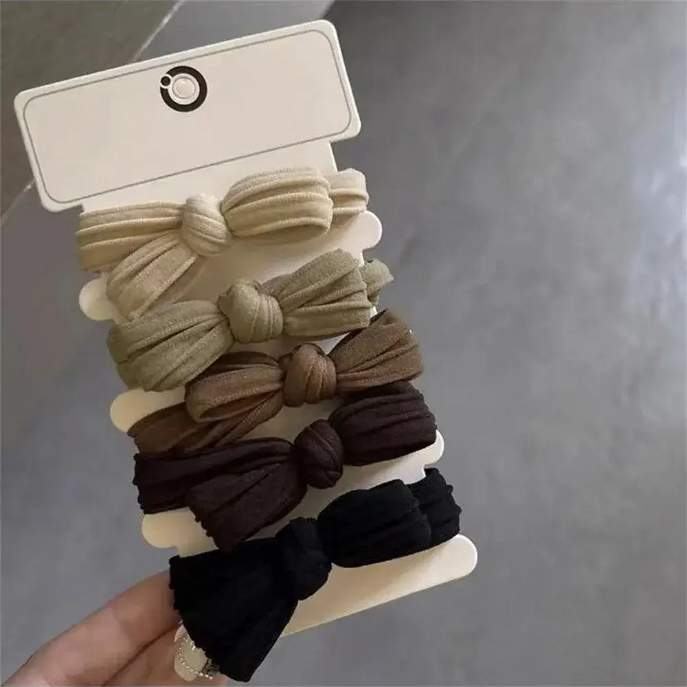 5pcs Sky Blue Seamless Bow Hair Ties Elastic Ropes