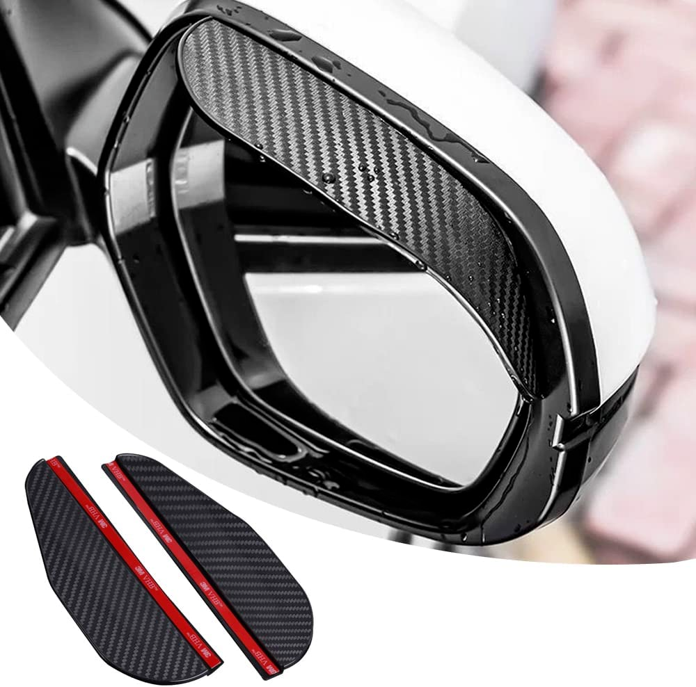 2x Car Universal Rear View Side Mirror Rain Visor Guard Carbon Fiber Accessories