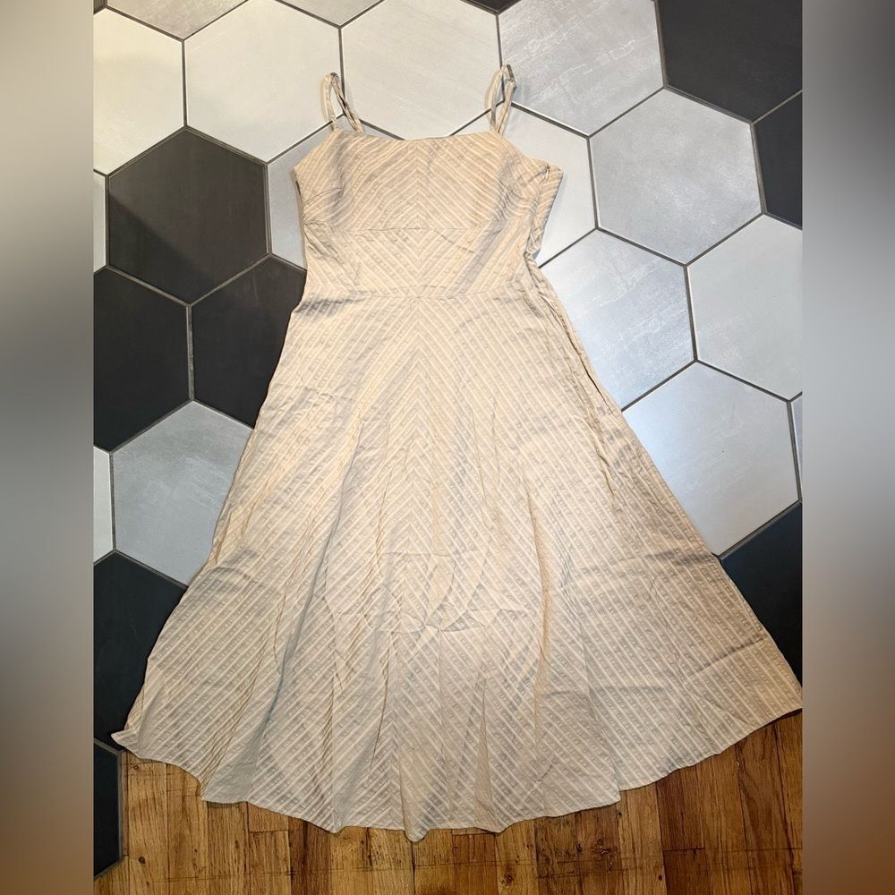 Tommy Hilfiger Khaki Spaghetti Strap Midi Dress in Tan Size 8 A-Line Style