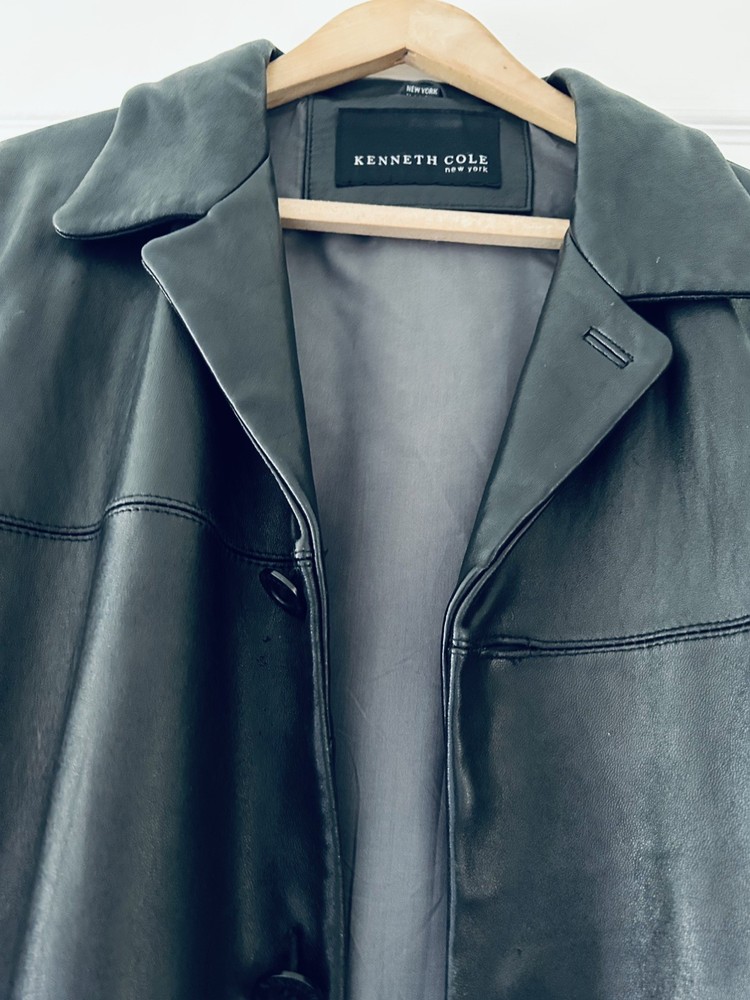 Kenneth Cole Soft Leather Black Coat/Jacket Mens Size Large Lined Ex Condition