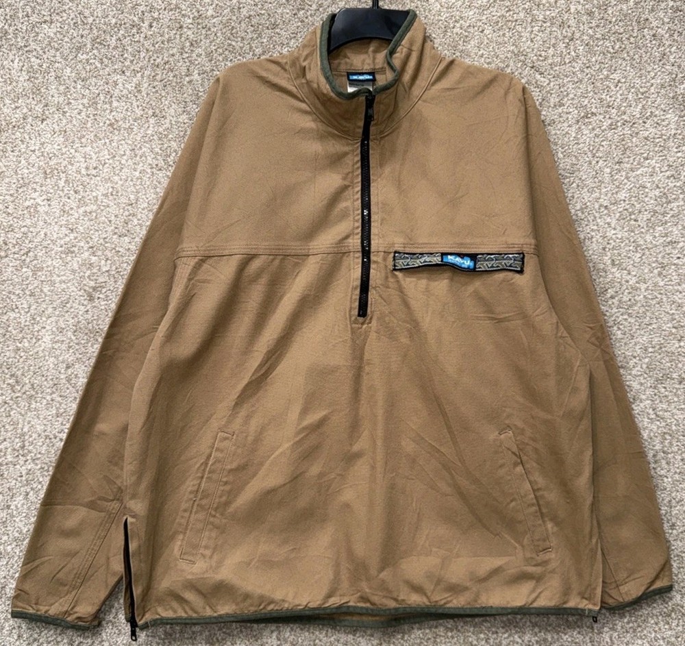 Vintage Kavu Jacket Mens Sz Large Brown Canvas 1/4 Zip Pullover Hiking Workwear