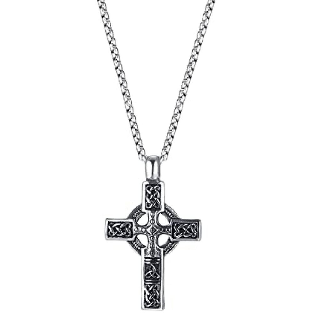 Men's Irish Celtic Trinity Knot Cross Pendant Necklace Stainless Steel Chain Set