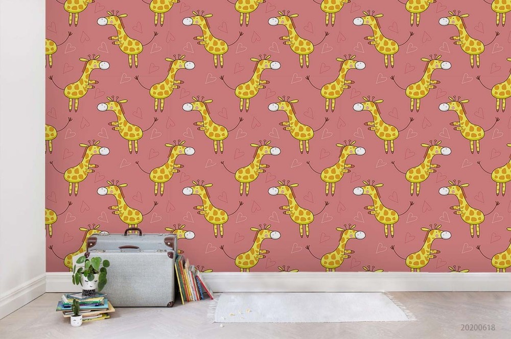 3D Giraffe Heart Cartoon Pattern Wall Murals Wallpaper Murals Wall Sticker