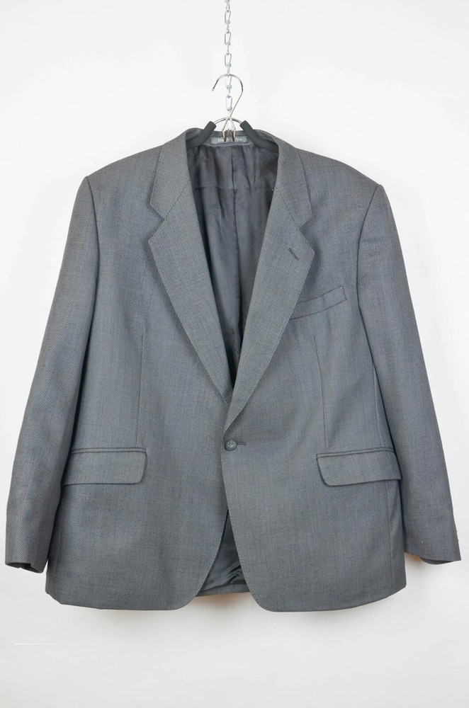 Burberrys Vintage Wool Blazer – Made in England – Gray Micro-Check – Size L