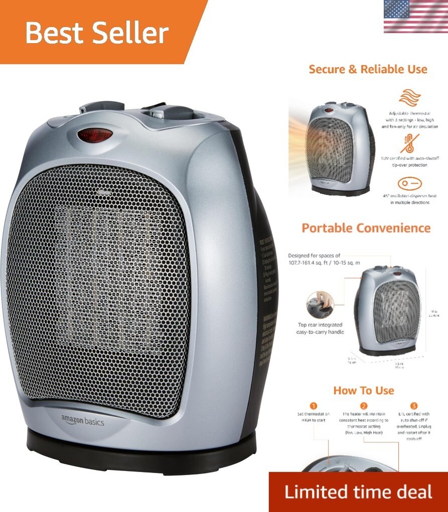 Compact 3-Speed Oscillating Space Heater - Efficient Heating for 160 Square Feet