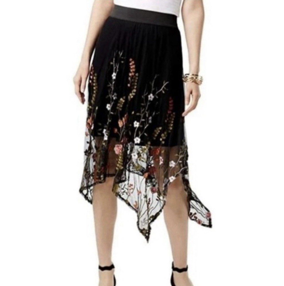 INC International Concepts Floral Embroidered Handkerchief Skirt Whimsy XL NWT!