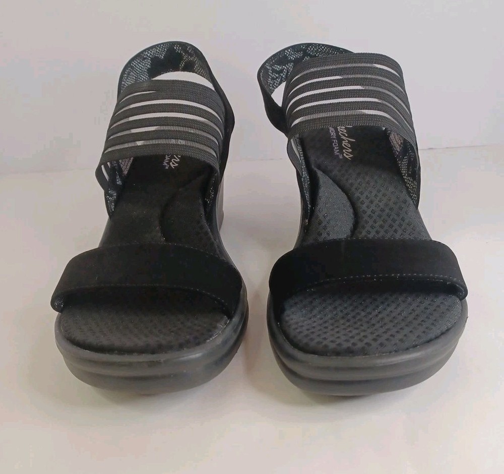 Women's Skechers Rumblers Wedge Sandals Black memory foam comfort Sz 10