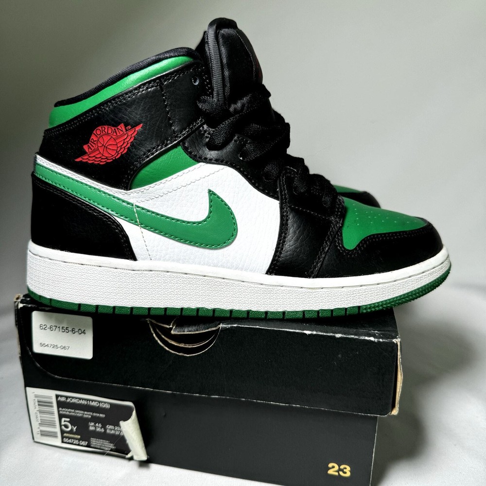 Nike Air Jordan 1 Mid GS Black Pine Green 2020 Men's Shoes - Size 5 - 554725 067