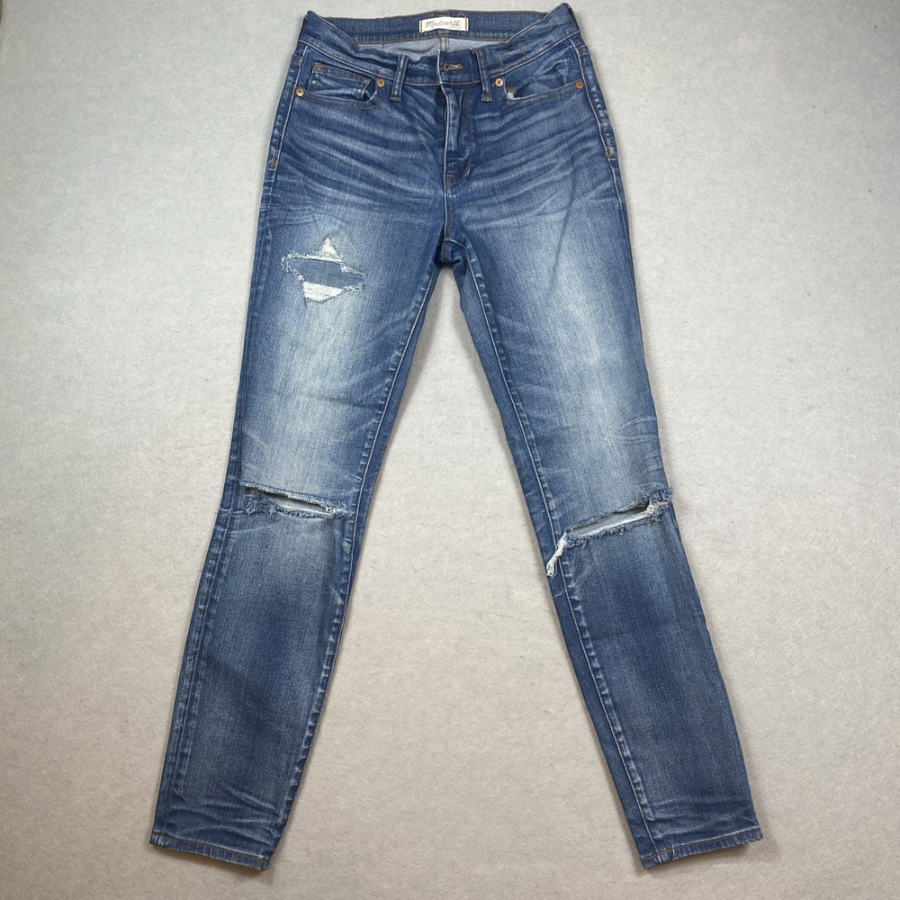 Madewell High Riser Skinny Jeans Size 27 Short Medium Wash Distressed Denim