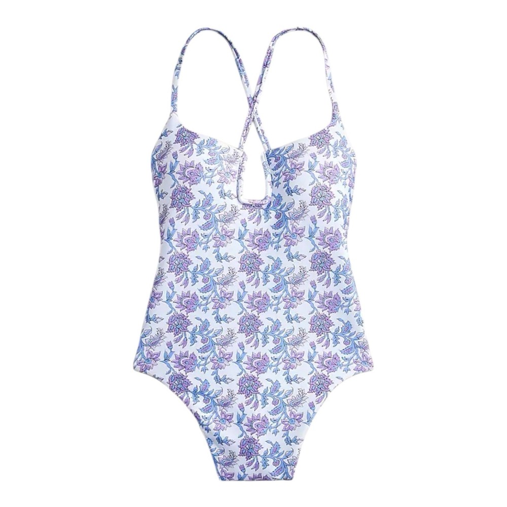 J Crew Mira One Piece Swimsuit in Classic Sculpt Blue Multi Floral Women Size 20