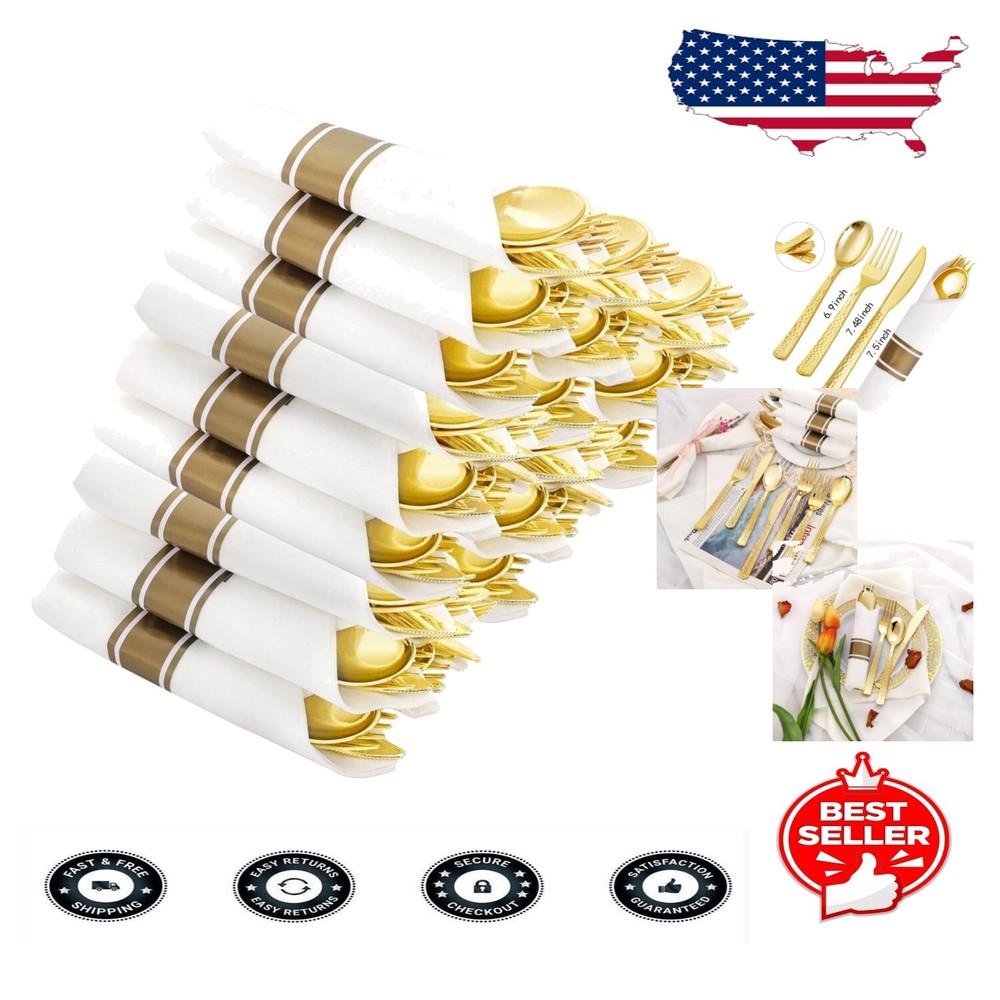 Premium 60-Piece Gold Plastic Cutlery Set Heavy Duty for Weddings Parties Events