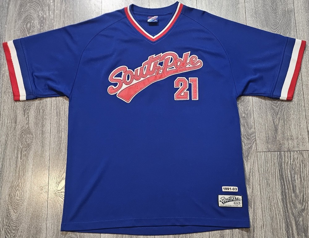Vintage 90s Y2K Southpole 21 Pullover Baseball Jersey Blue Red Logo Mens Size XL