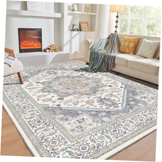 Soft Washable 6x9 Area Rug in Purple & Cream for Cozy Comfort  