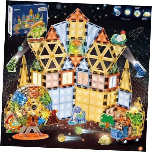 BINZKBB Magnetic Tiles - 3D Lighted Magnet Building Blocks for 110PCS