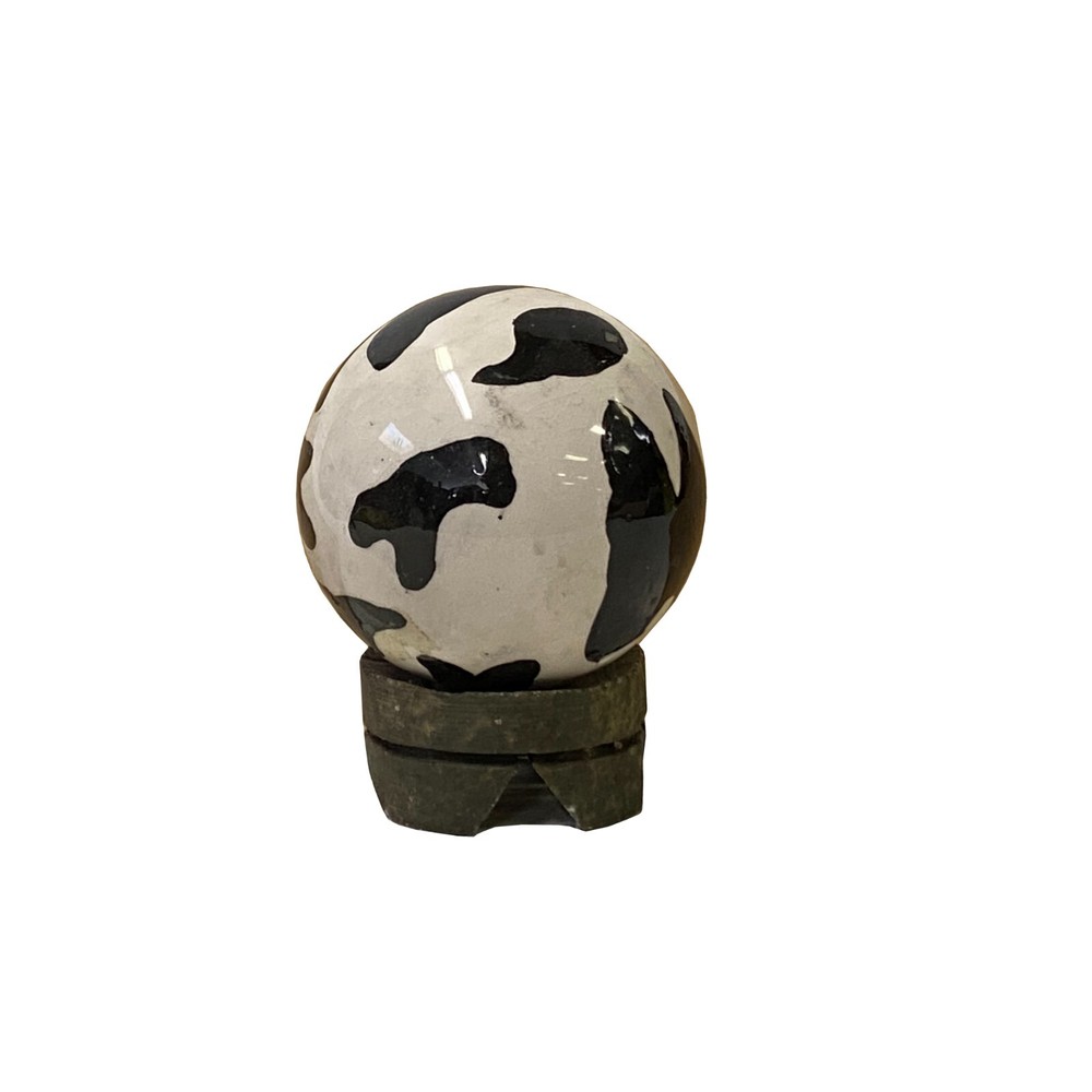 Black and White Abstract Porcelain Round Ball Art Piece - Modern Geometric Pattern Display Decor (WS3803)