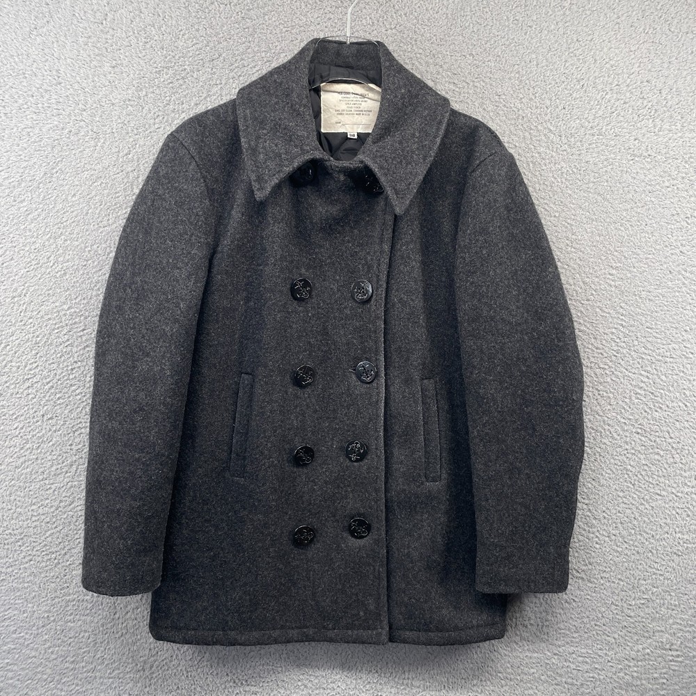 Vintage US Navy Wool Pea Coat Men's 36 Gray Quilted Lining Made in USA MP72132