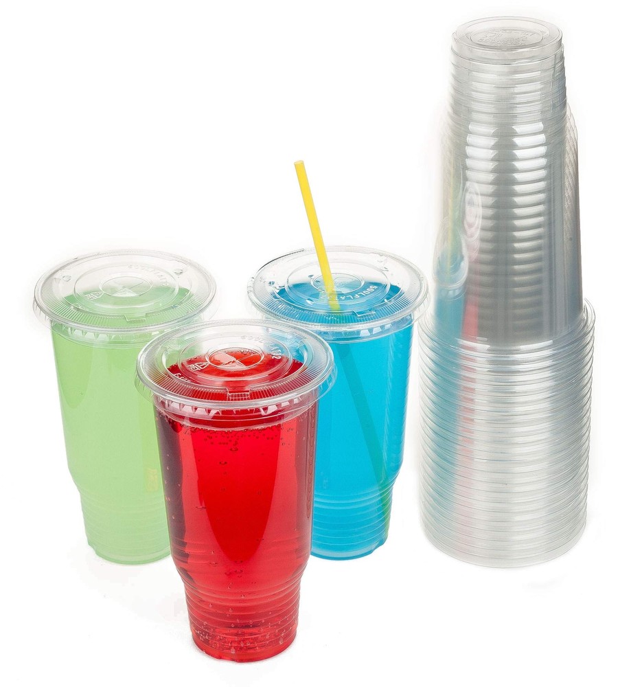 Cup series, 32oz Clear Plastic cups with Flid lids with X hole 25sets