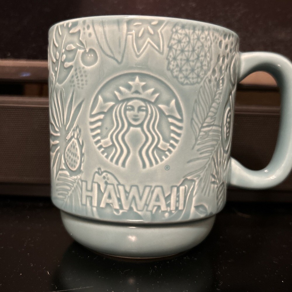 Starbucks Hawaii Blue Embossed Coffee Mug Cup 12 oz Ceramic New Without Box