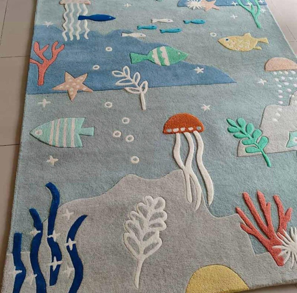New Hand-Tufted Wool Area Rug: Under The Sea Nursery Design