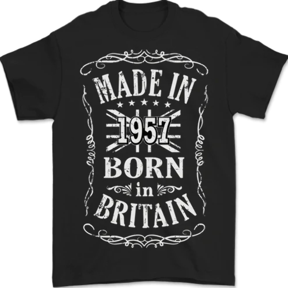 Born In Britain 66th Birthday Made 1957 Mens T-Shirt 100% Cotton