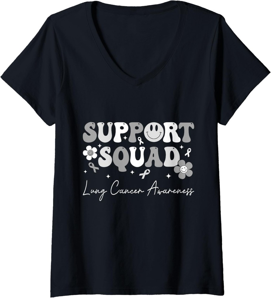 Groovy Support Squad Lung Cancer Awareness White Ladies' V-Neck Tshirt