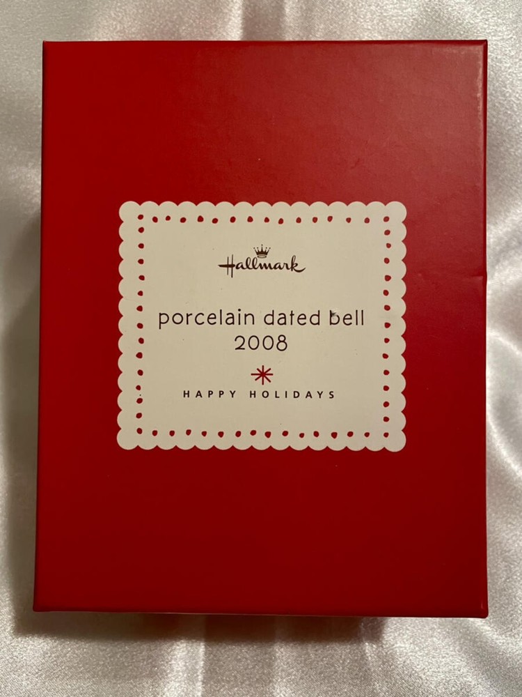 Hallmark 2008 White Porcelain Dated Bell Christmas Ornament with Red Ribbon Box