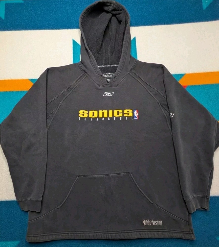 Vintage Seattle Sonics NBA Fusion Reebok Hoodie Oversized Faded Supersonics XL