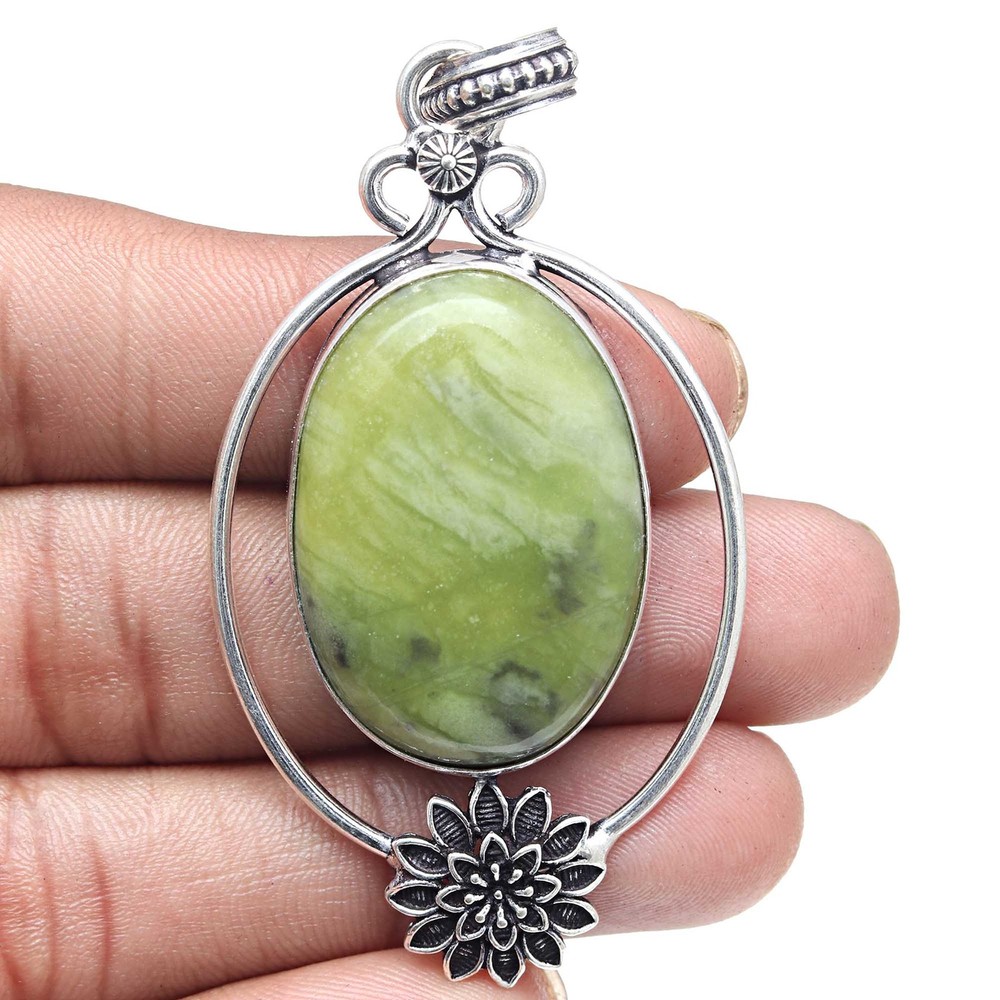 Vassolite Gemstone Silver Pendant Handmade Ethnic Jewelry Gift for Her 2.75 Inch