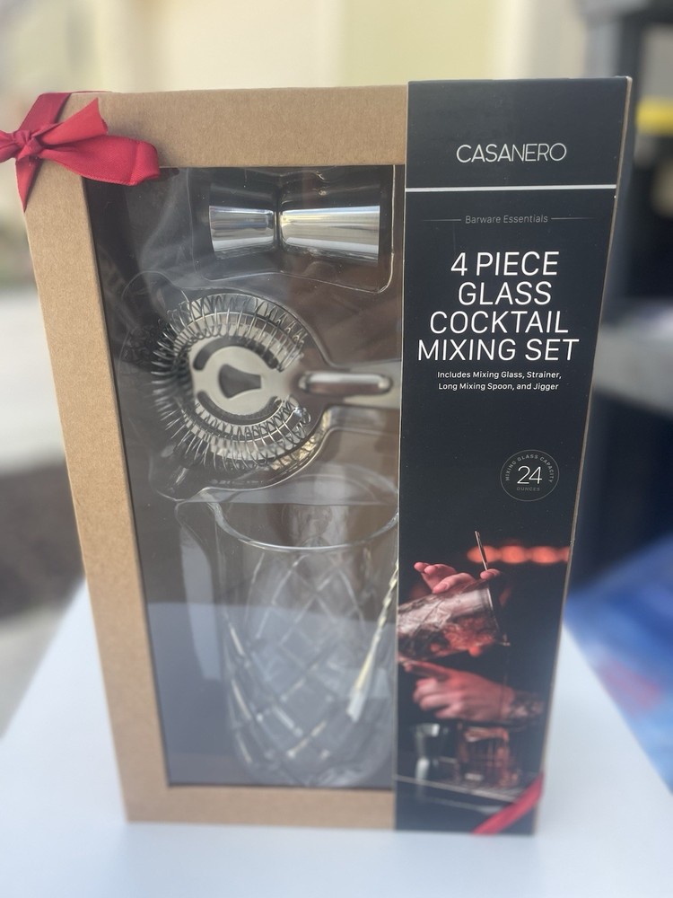 Casanero 4-Piece Glass Cocktail Mixing Set for Martinis or Margaritas