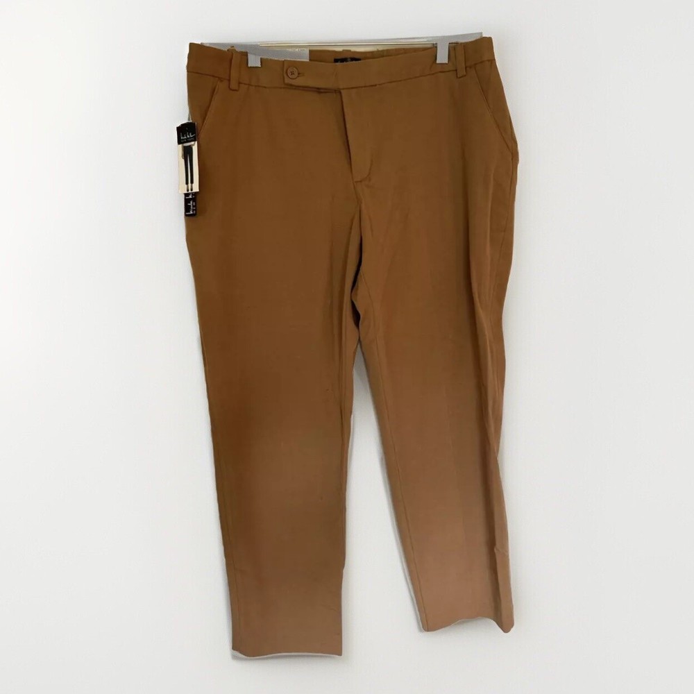 Nicole Miller Womens Stretch Brown Ankle Pants Size 14 Career Workwear NWT