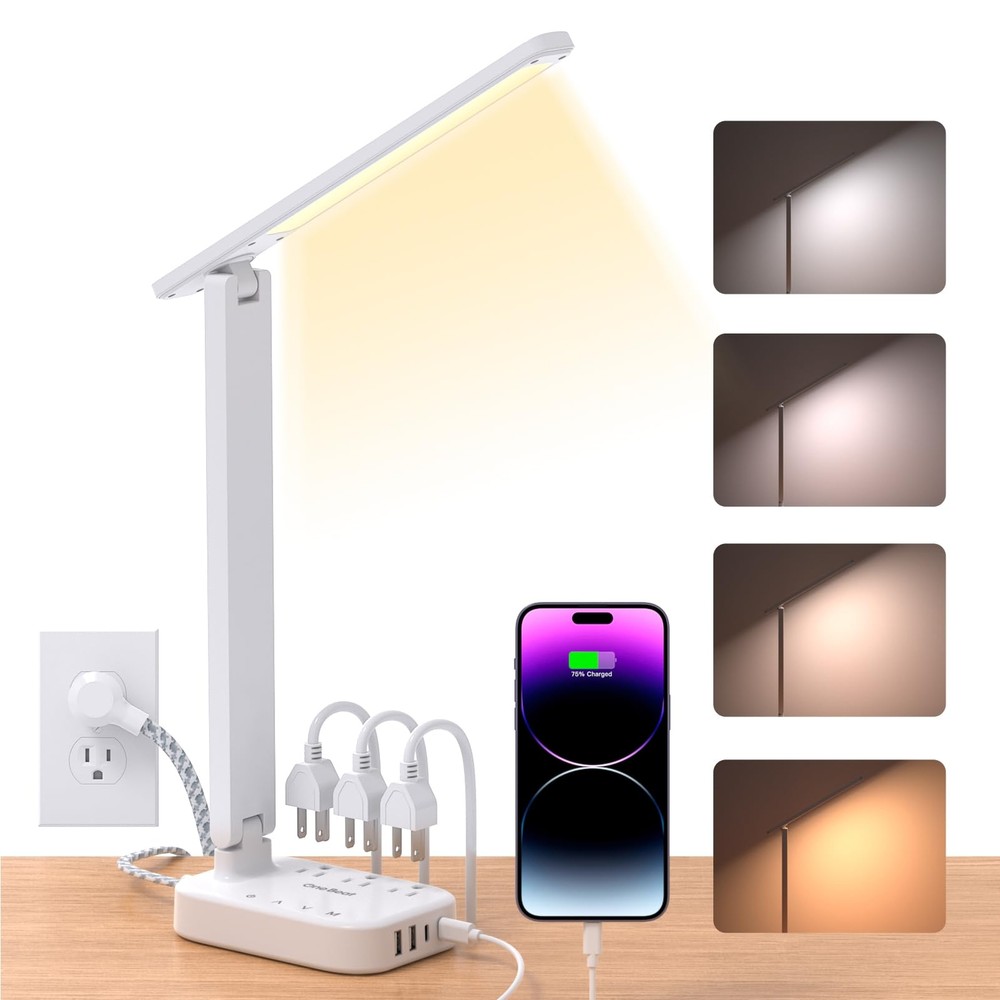 Power Strip with LED Desk Lamp, 3 Outlets 4 USB Ports(2 USBC) 4 Modes 5 Level...
