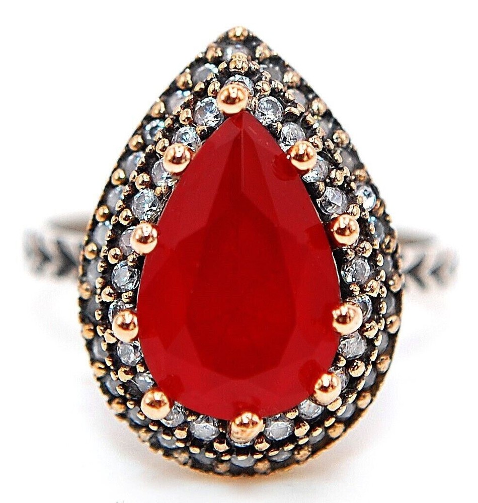 Exquisite Ottoman Empire 4CT Treated Ruby Sterling Silver Ring Size 8.5