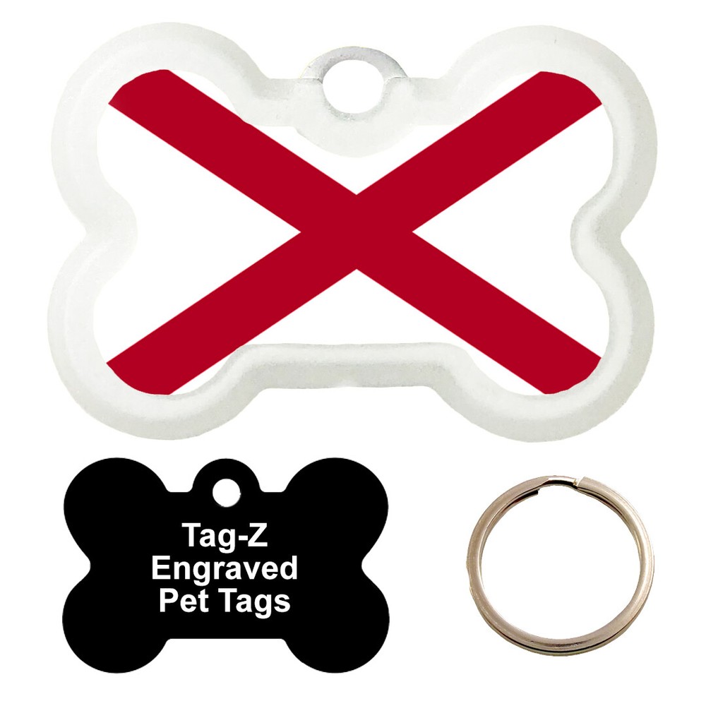 ALABAMA FLAG - CUSTOMIZED - PET TAG - BONE Shape - Tag-Z Dog Tags