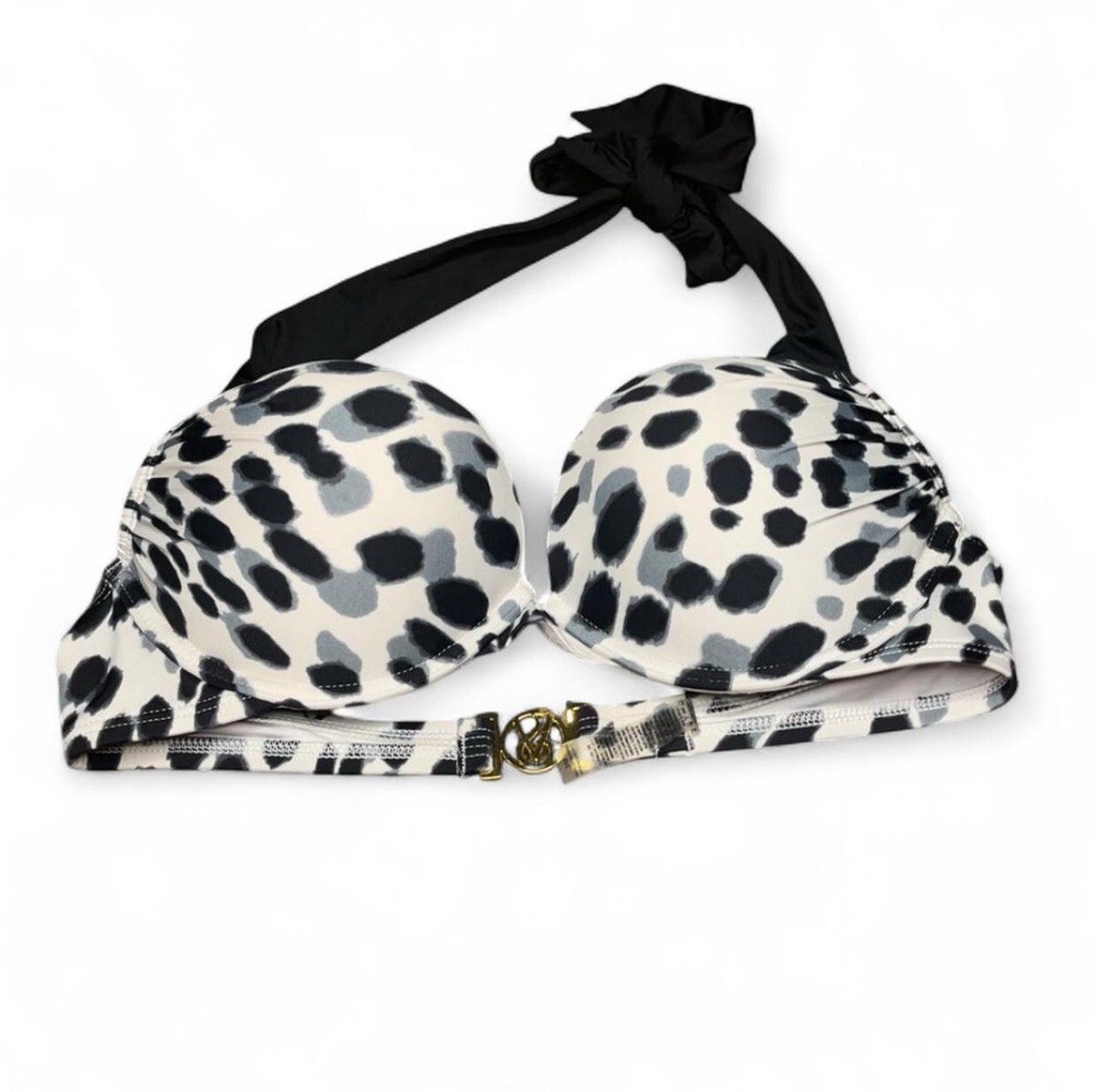 Victoria Secret Bikini Top White With Black Leopard Polkadots 34 B