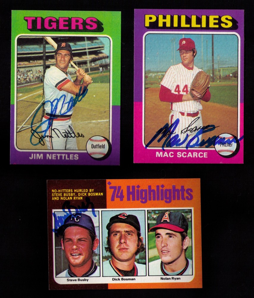 1975 Topps 3 DIFF Signed Cards Jim Nettles Mac Scarce Steve Busby Highlights