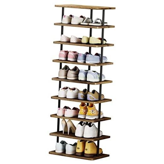 Shoe Rack 9 Tier Vertical Storage 9 Tier-Double Row Black+rustic Brown