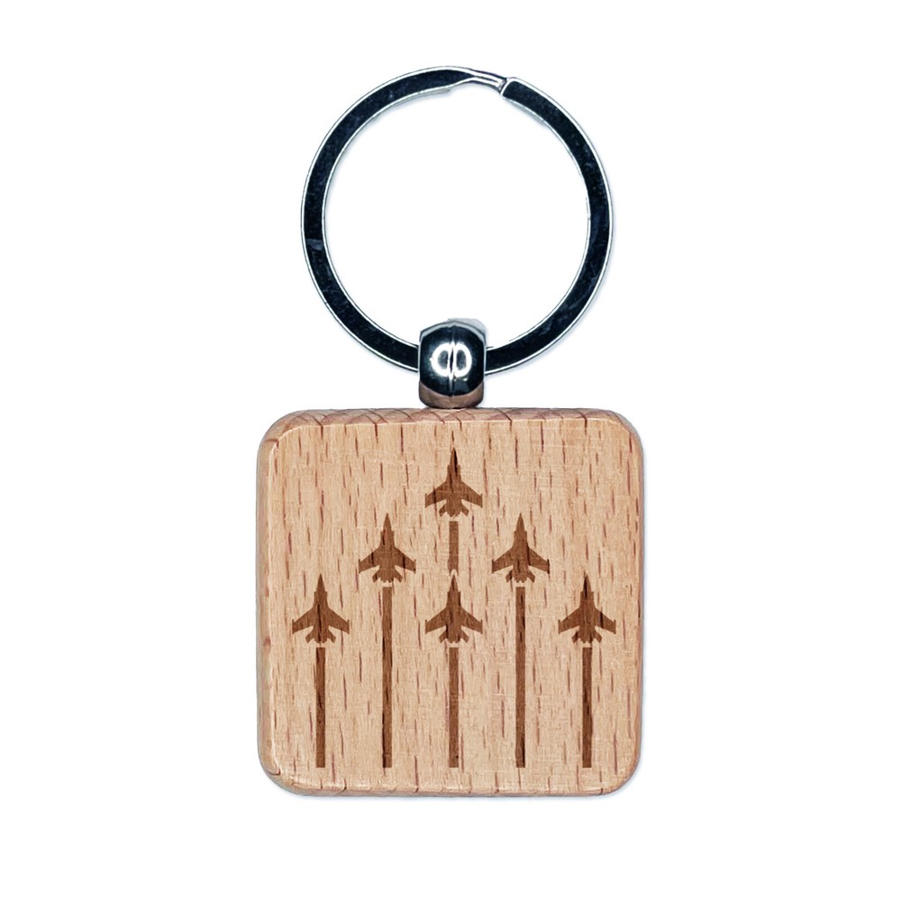 Fighter Jet Engraved Wood Keychain - Military Aircraft Design