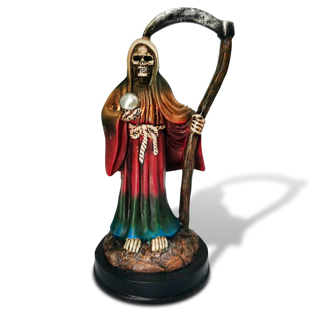 Santa Muerte Statue 5 inch, Grim Reaper Statue in Rainbow Robe, Reaper Figuri...