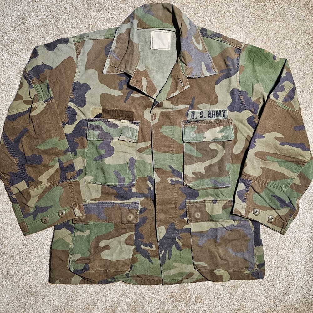 Vintage 80s Faded M81 Woodland Camouflage BDU Shirt Uniform Military Grunge Punk