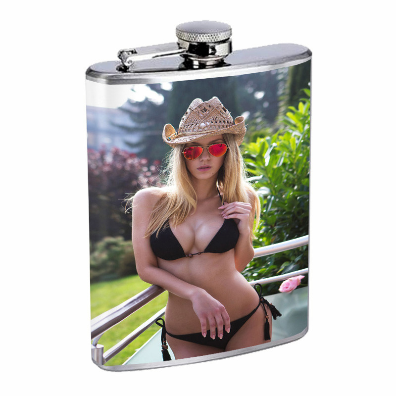Country Pin Up Girls D29 Flask 8oz Stainless Steel Hip Drinking Whiskey