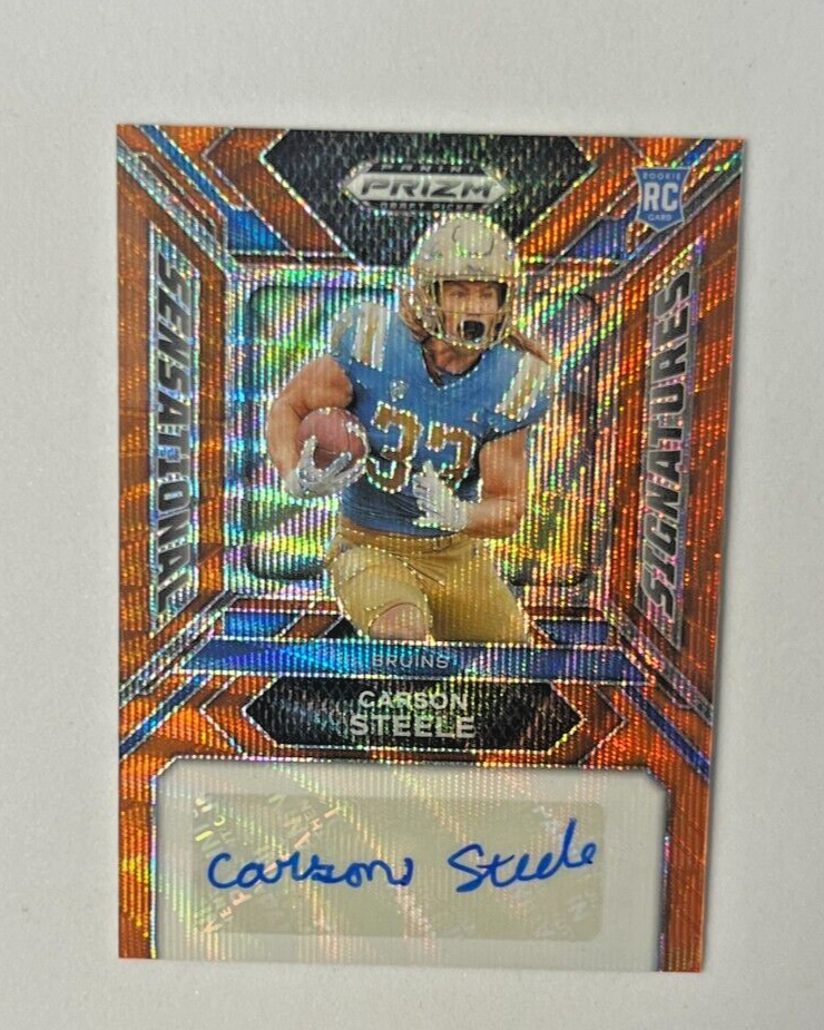 2024 Panini Prizm Draft Picks CARSON STEELE RC Orange Wave Prizm AUTO 68/75 KC
