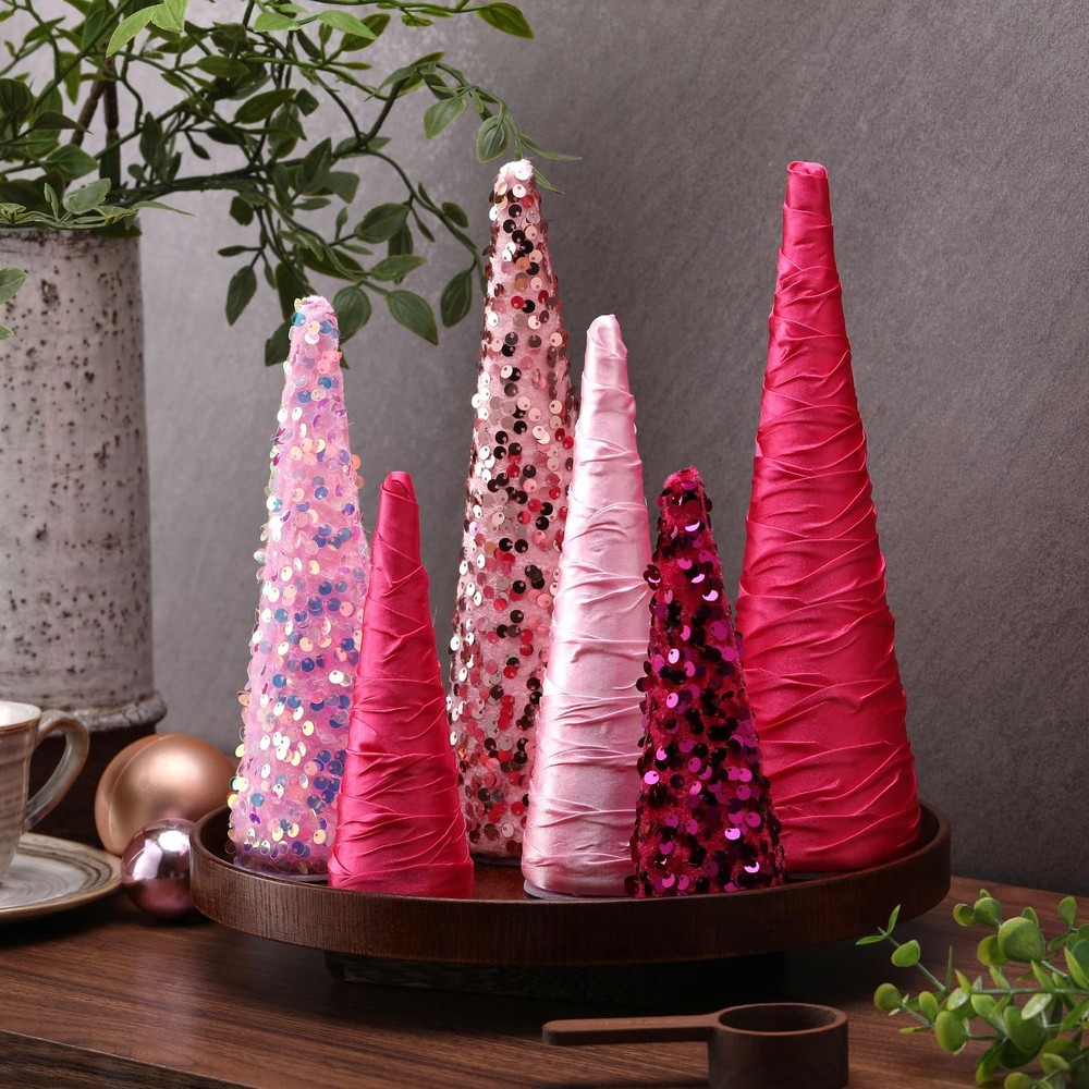 6 PCS CONE TREE CENTERPIECE GLITTER TABLE TREE DECORATION TREE ORNAMENTS TABLE C