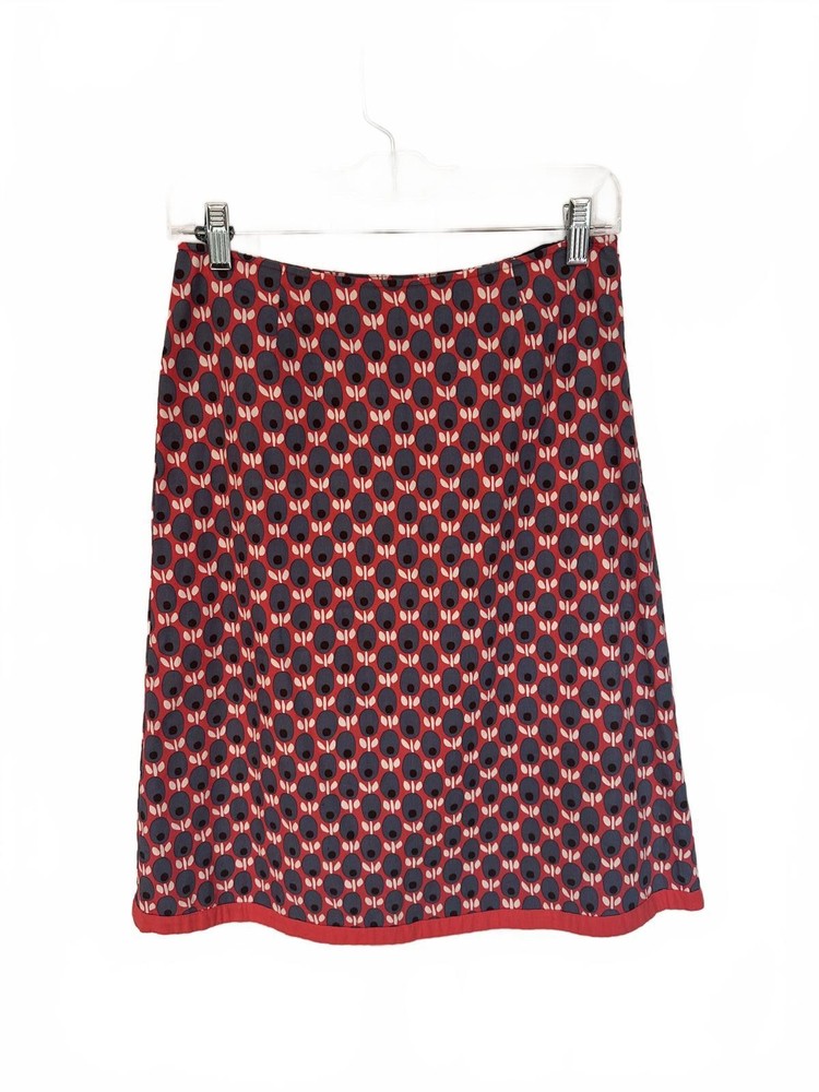 BODEN coral red orange Blue gray Floral A-line cotton Skirt Size 8