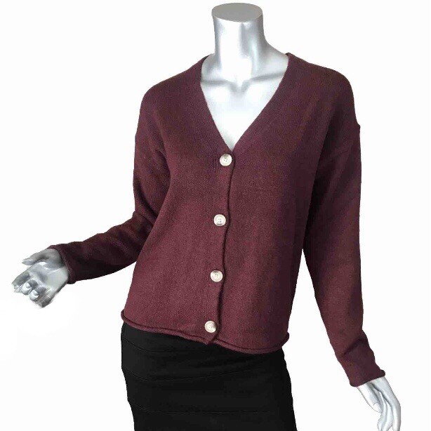 Members Mark Womens XS Burgundy Oversized V-Neck Button Cardigan Soft New  -image
