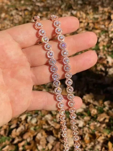 14k Rose Gold Plated 925 Silver Lab Diamond Tennis Choker Chain  
