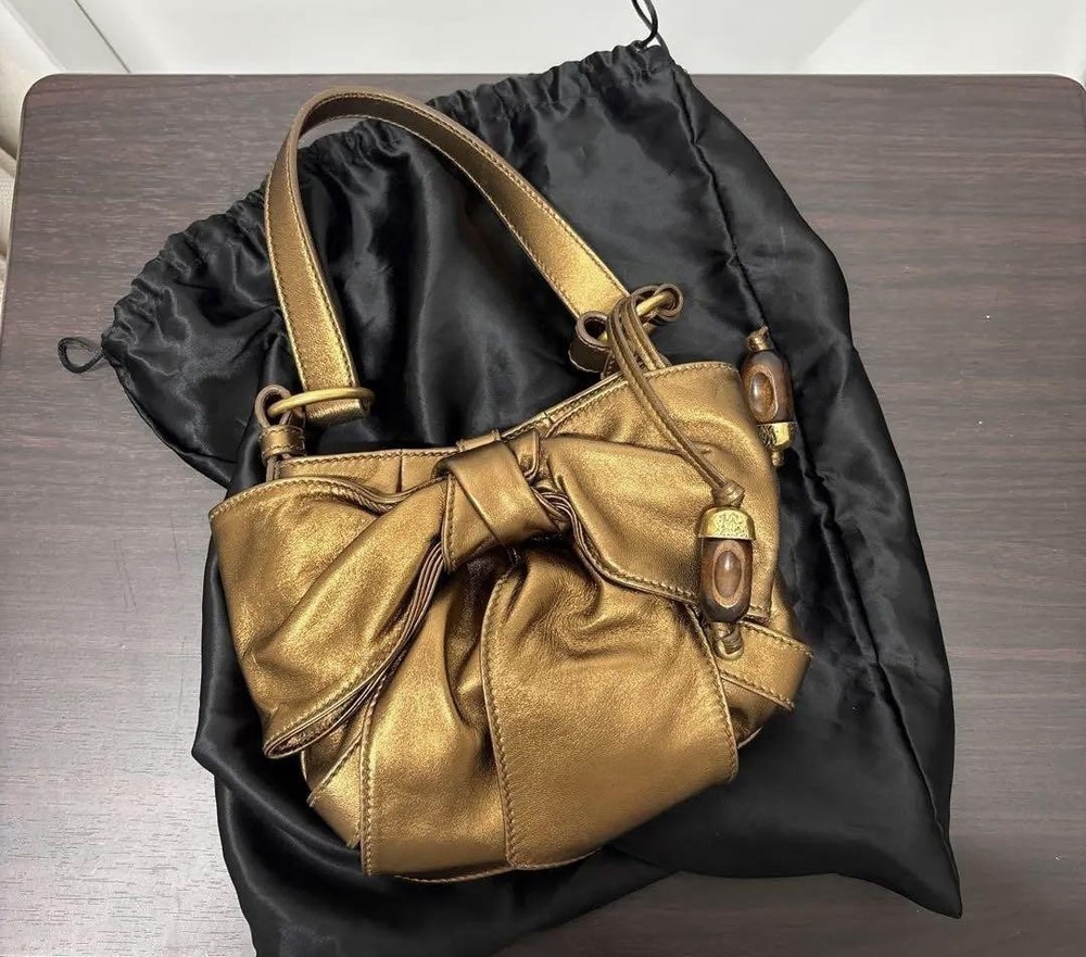 YSL Authentic Gold Leather Shoulder Bag F0606514